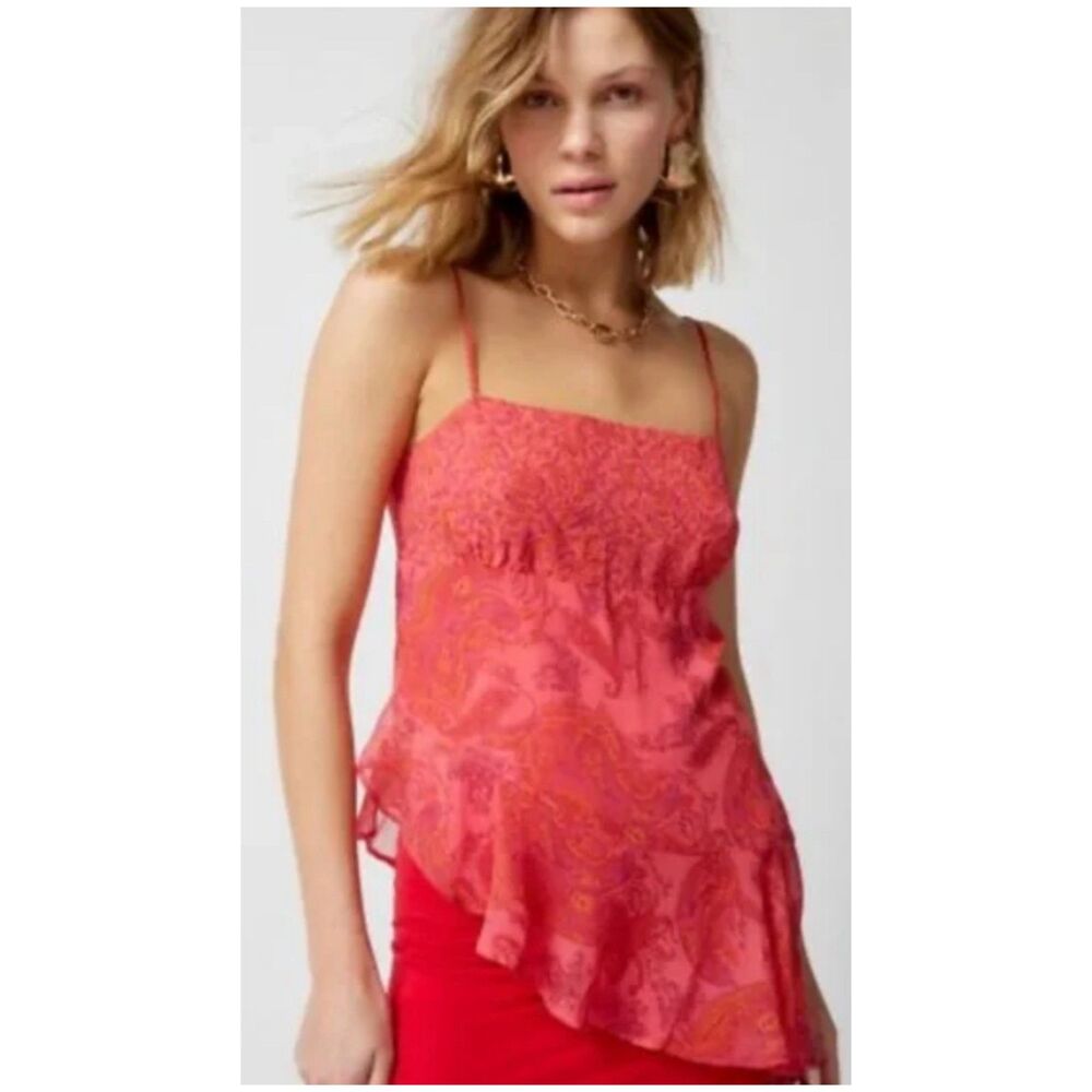 ECOTE Paris Paisley Asymmetrical Cami In Red
